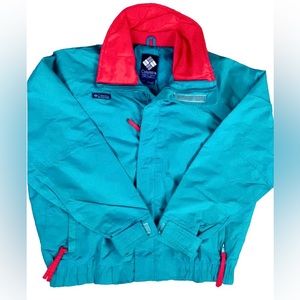 Columbia size XL green w hot pink lining Bugaboo zip up high neck vintage coat